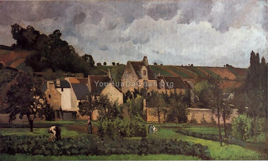 View of l'Hermitage at Pontoise - 卡米耶·毕沙罗